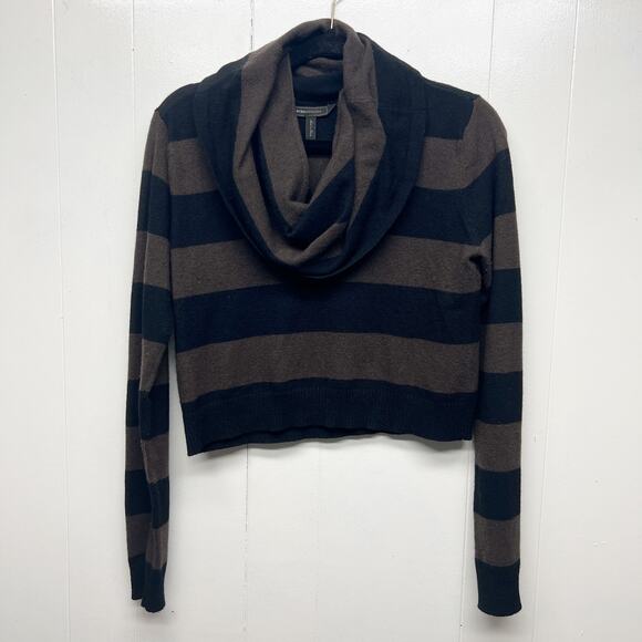 BCBG Maxazria Crop Cowl Neck Striped Women's Sweater Size Small Black & Brown - Picture 1 of 7